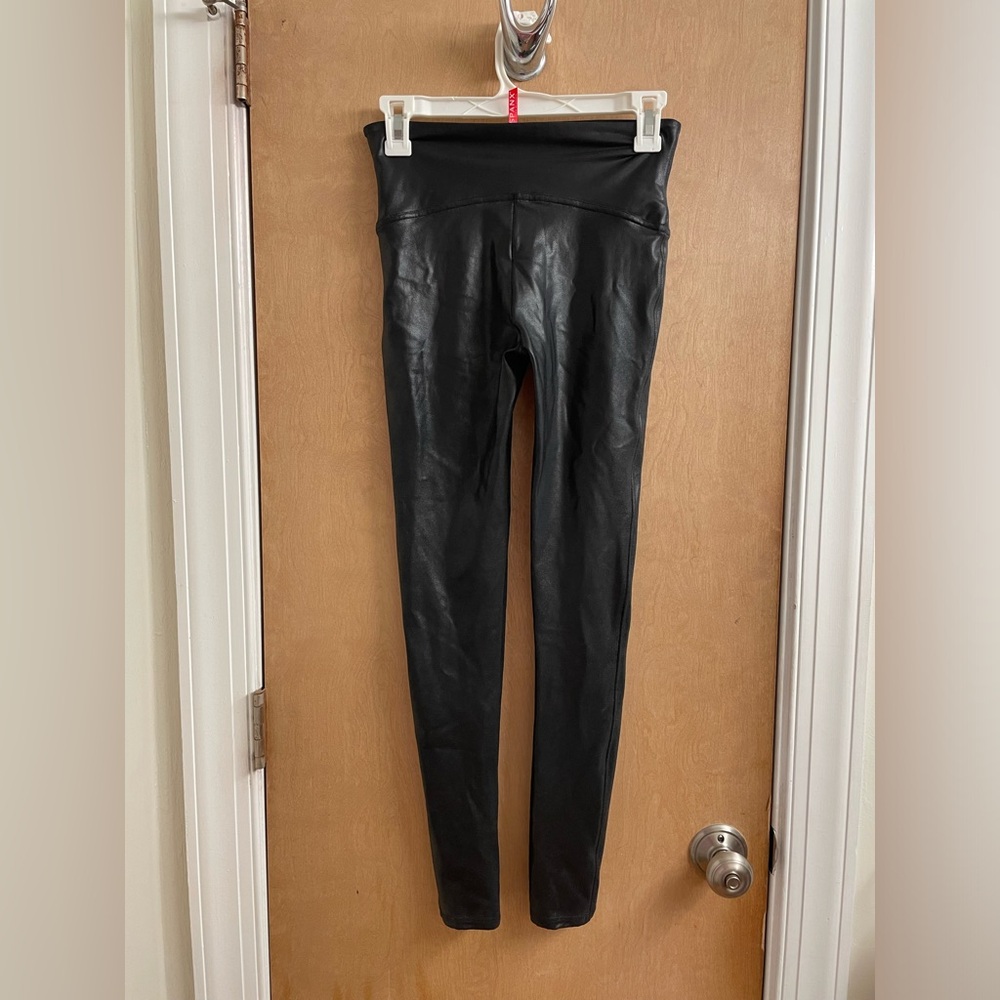 Spanx Faux Leather Leggings Black Matte Size XL